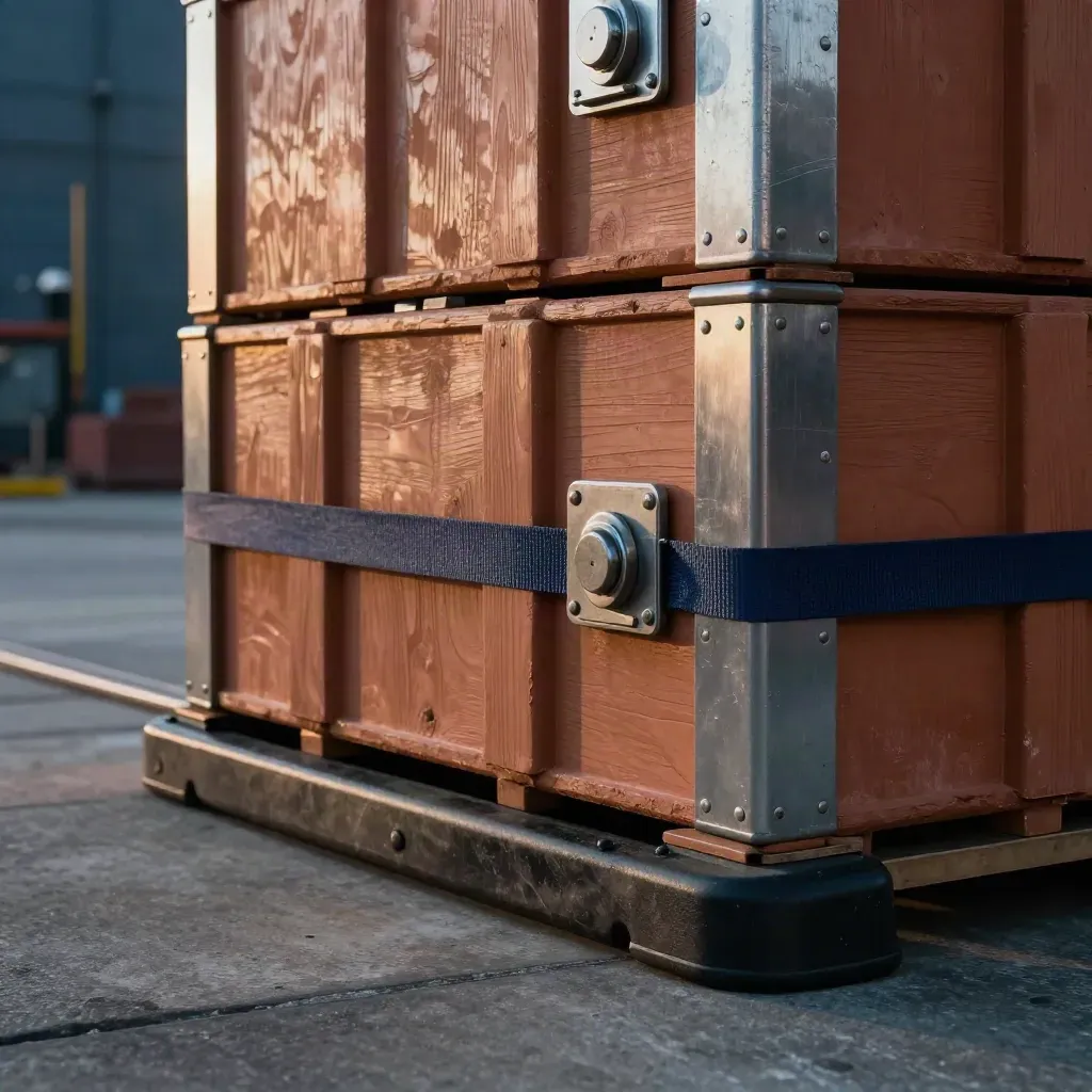 Bonded export crates with dual seals and a dock bumper in warm mist